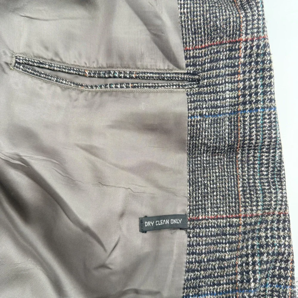 Vintage Mallards Glen Plaid Sport Coat Grey Wool Blend Two Button Blazer 44R Gry